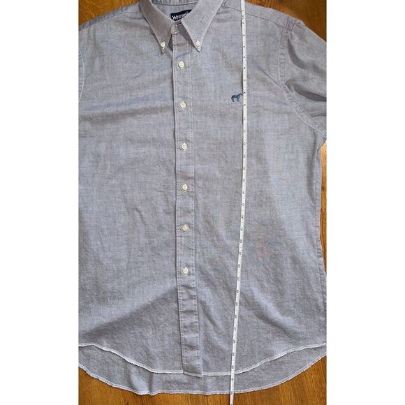 Vintage Wrangler Cowboy Cut X Long Tail Chambray Button Down USA Size Men Large - Picture 8 of 11